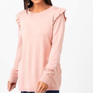 Pink Ruffle Shoulder Sweater